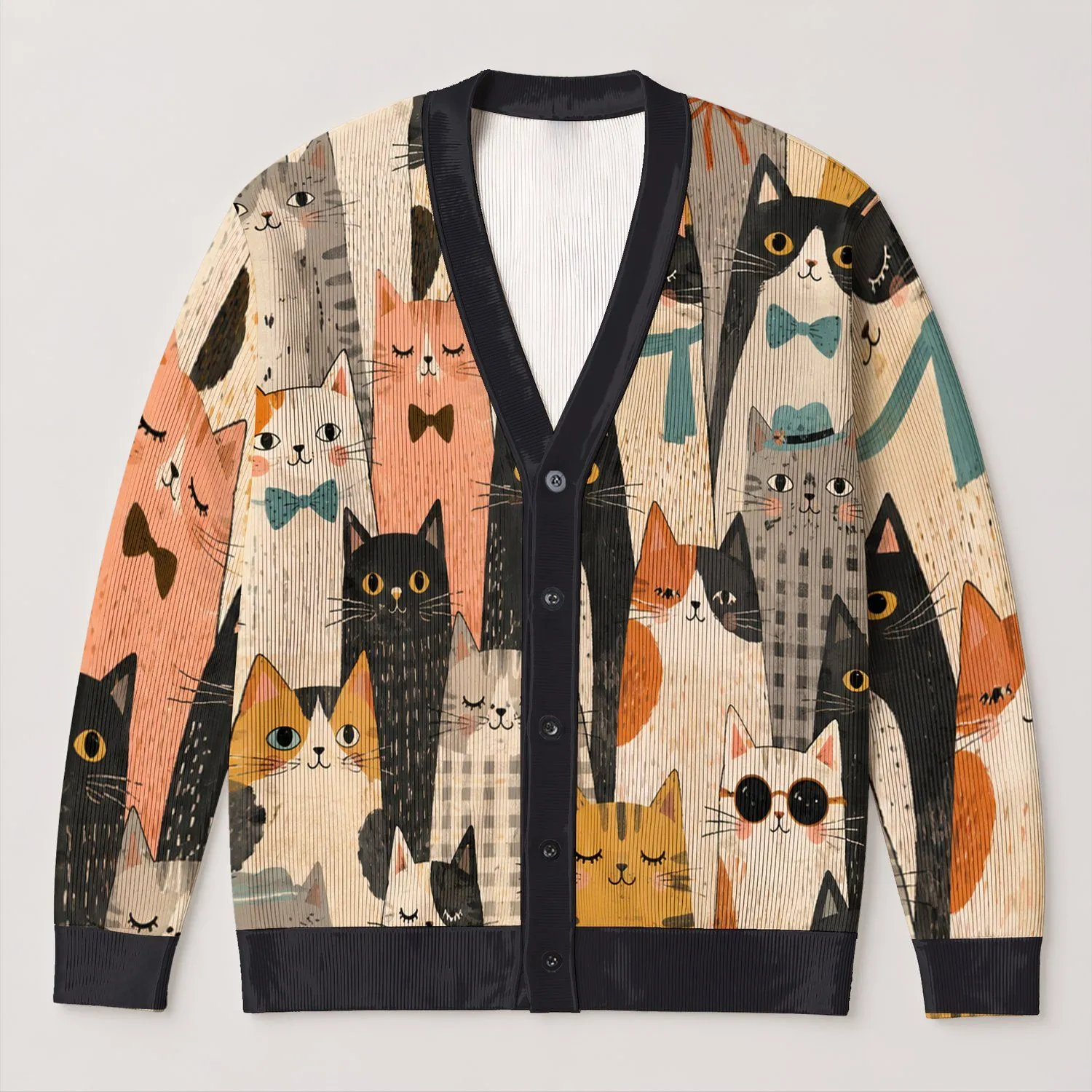 Whimsical Cat Crowd For Cozy Everyday Layering And Giftable Style For Cat Lovers All-over Print Knitted Cardigan - 1