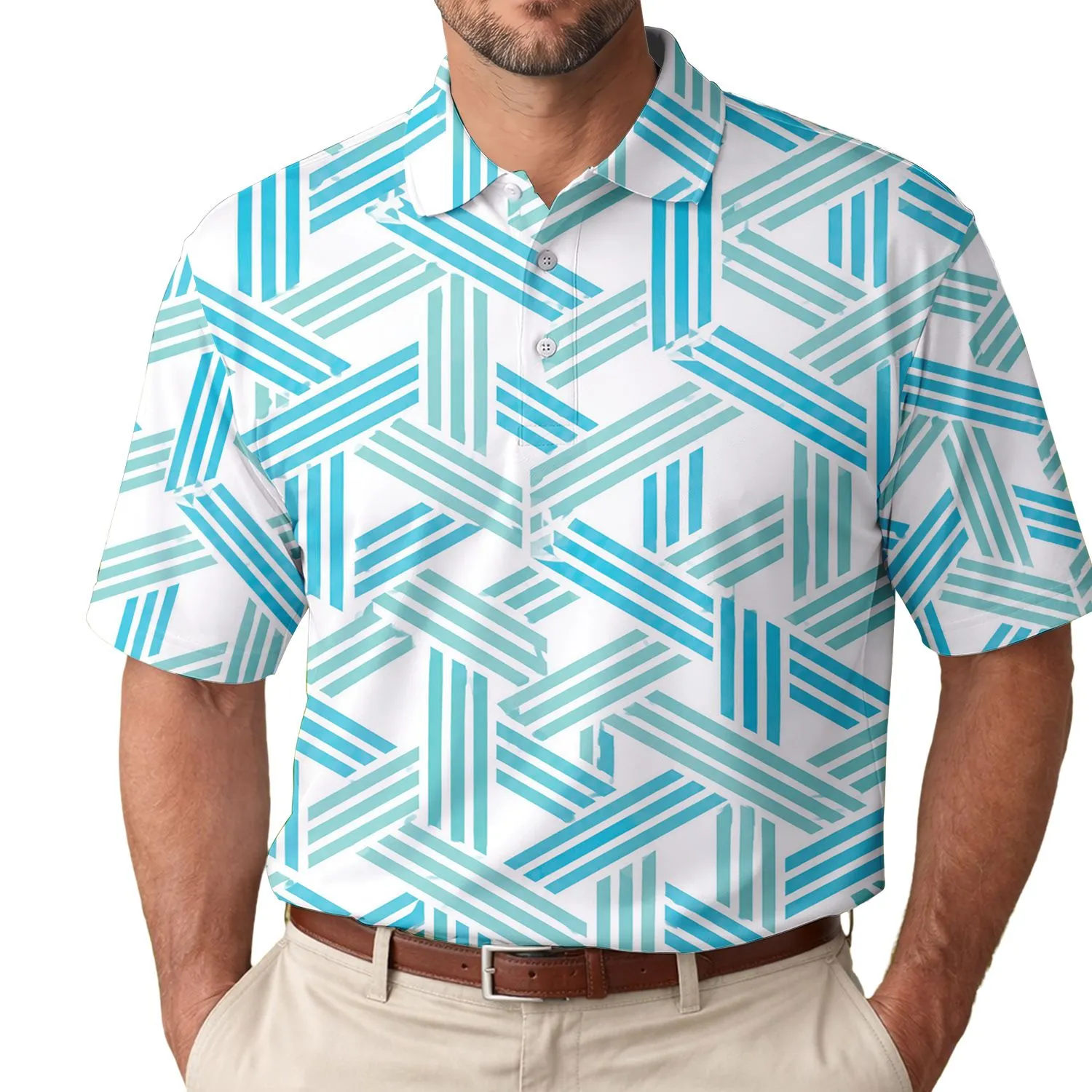 Mint Geometric Knot Lines for Golf and Pickleball Athletic Style for Active Men Men's Polo Shirt - 1