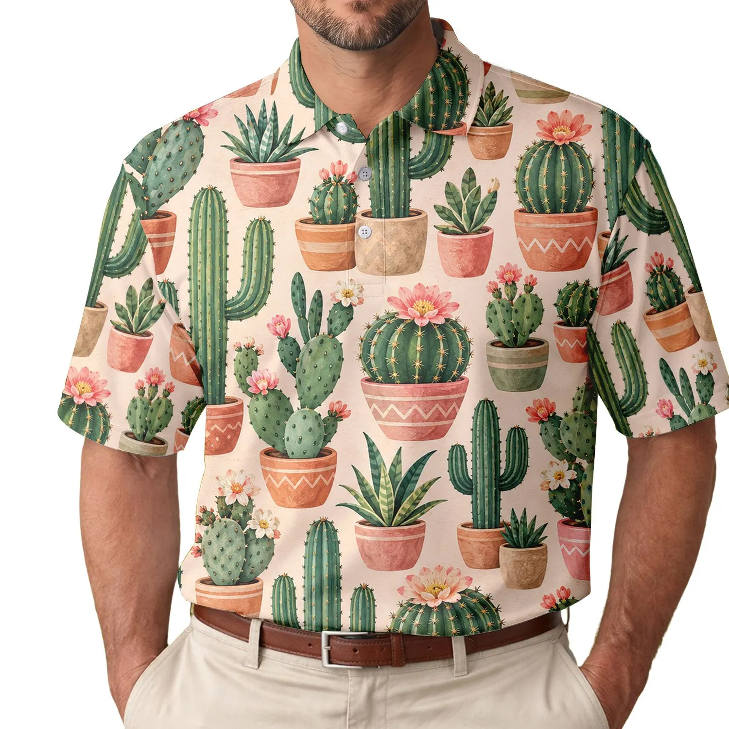 Cactus Garden Motifs For Desert Golf Days And Southwestern Outdoor Leisure Style Men's Polo Shirt - 1