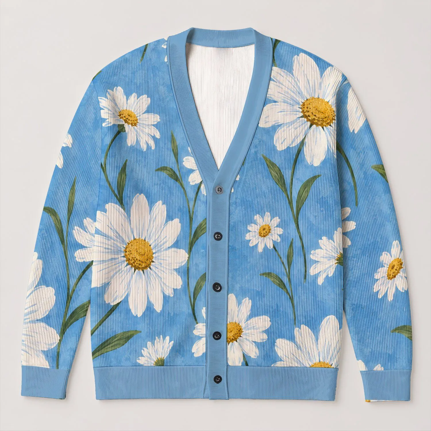 Blue Daisy Floral Layering Style For Everyday Outfits And Garden Gatherings For Women All-over Print Knitted Cardigan - 1