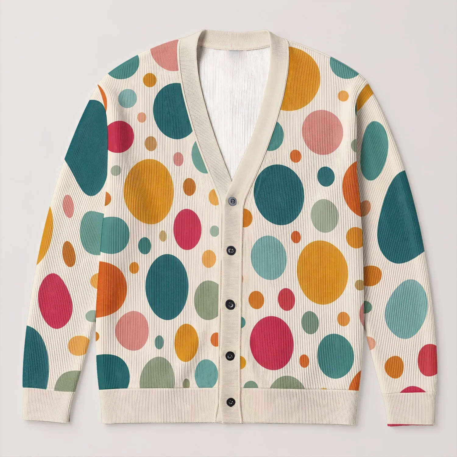 Colorful Retro Polka Dots for Everyday Layering and Weekend Outings, Women's Style All-over Print Knitted Cardigan - 1