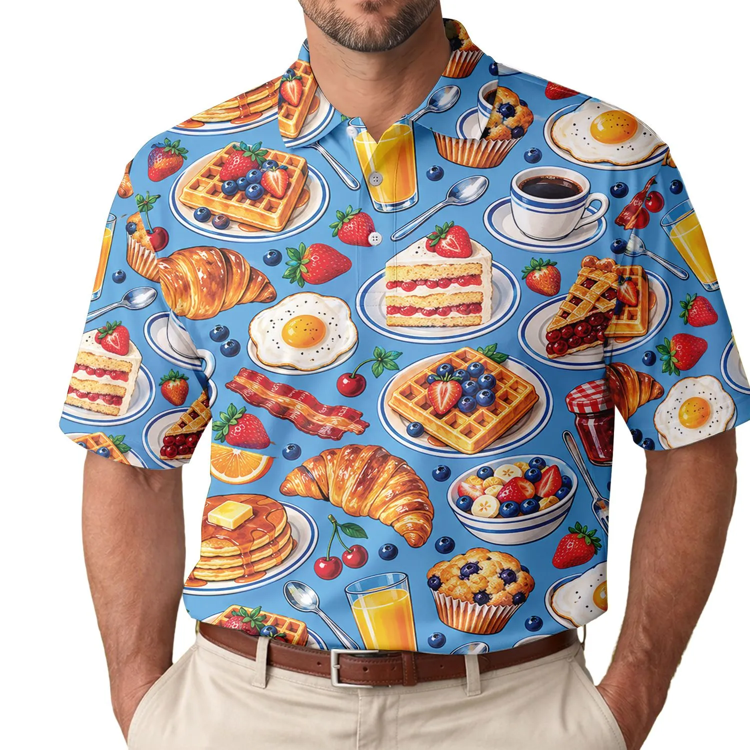 Colorful Brunch Foods for Weekend Golf and Leisure Dining, Foodie Gift for Hosts and Friends Men's Polo Shirt - 1