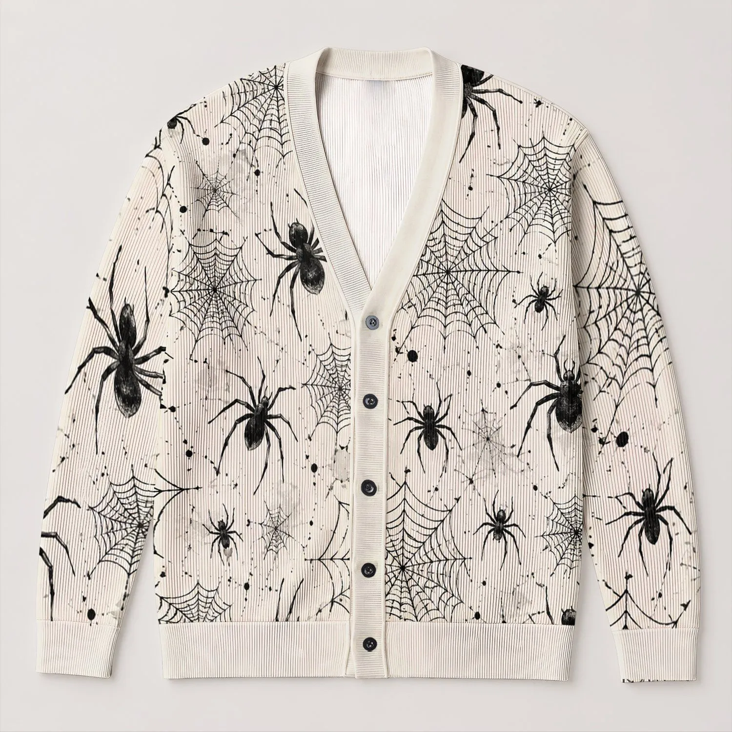 Black Spider Web Motifs for Halloween Layering and Casual Autumn Wardrobes for Women All-over Print Knitted Cardigan - 1