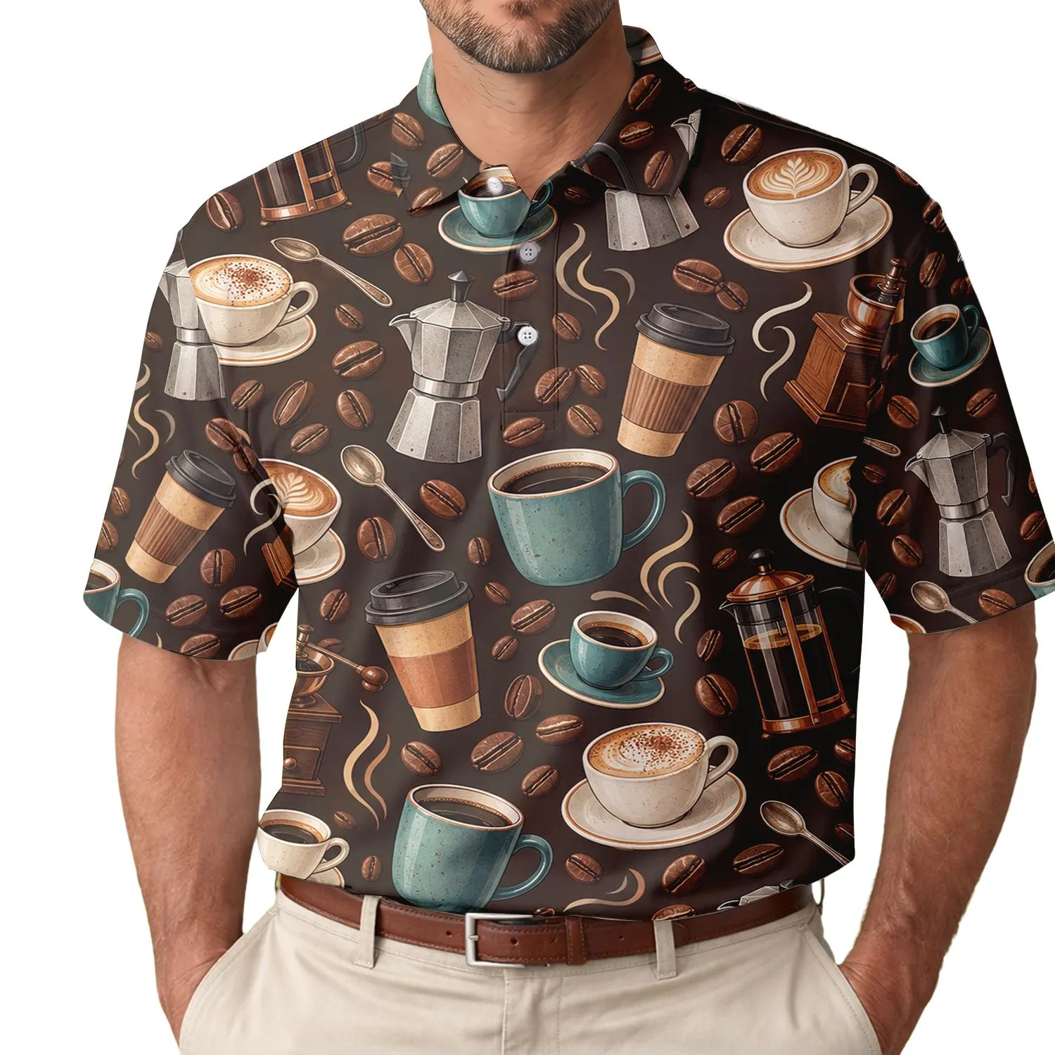 Coffee Cup Cafe Moments for Morning Routines and Golf Club Style Coffee Lovers Everywhere Men's Polo Shirt - 1