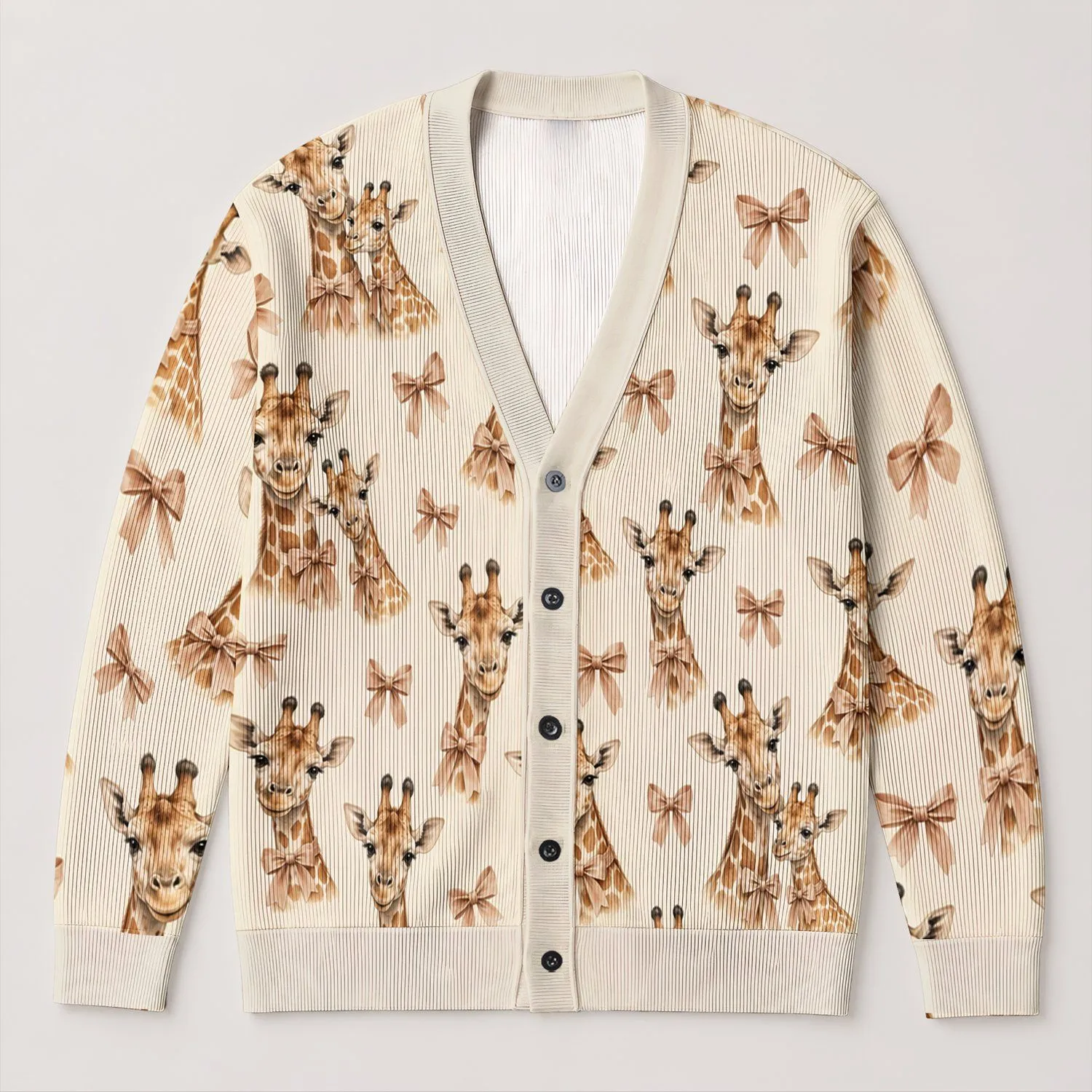 Cute Giraffe Bow Motifs for Cozy Everyday Layering and Safari-Inspired Casual Style All-over Print Knitted Cardigan - 1