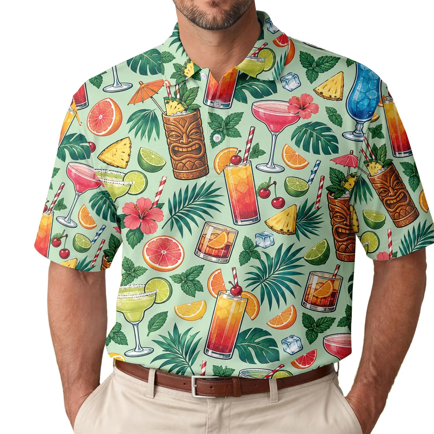 Tropical Cocktail Icons for Resort Golf, Beach Holidays, and Summer Bar Style for Men Men's Polo Shirt - 1