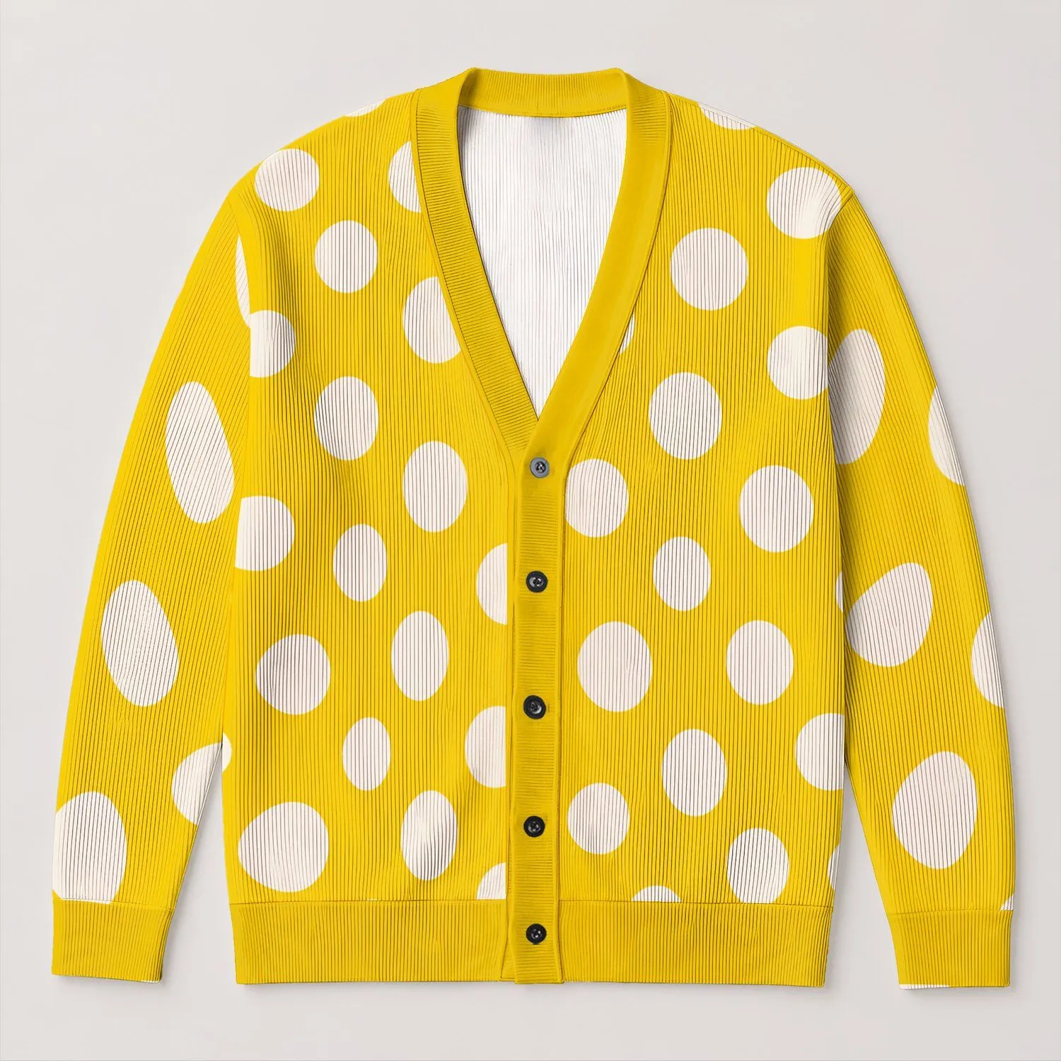 Sunny Yellow Polka Dot Everyday Layering Style for Women Casual Bohemian Wardrobes All-over Print Knitted Cardigan - 1