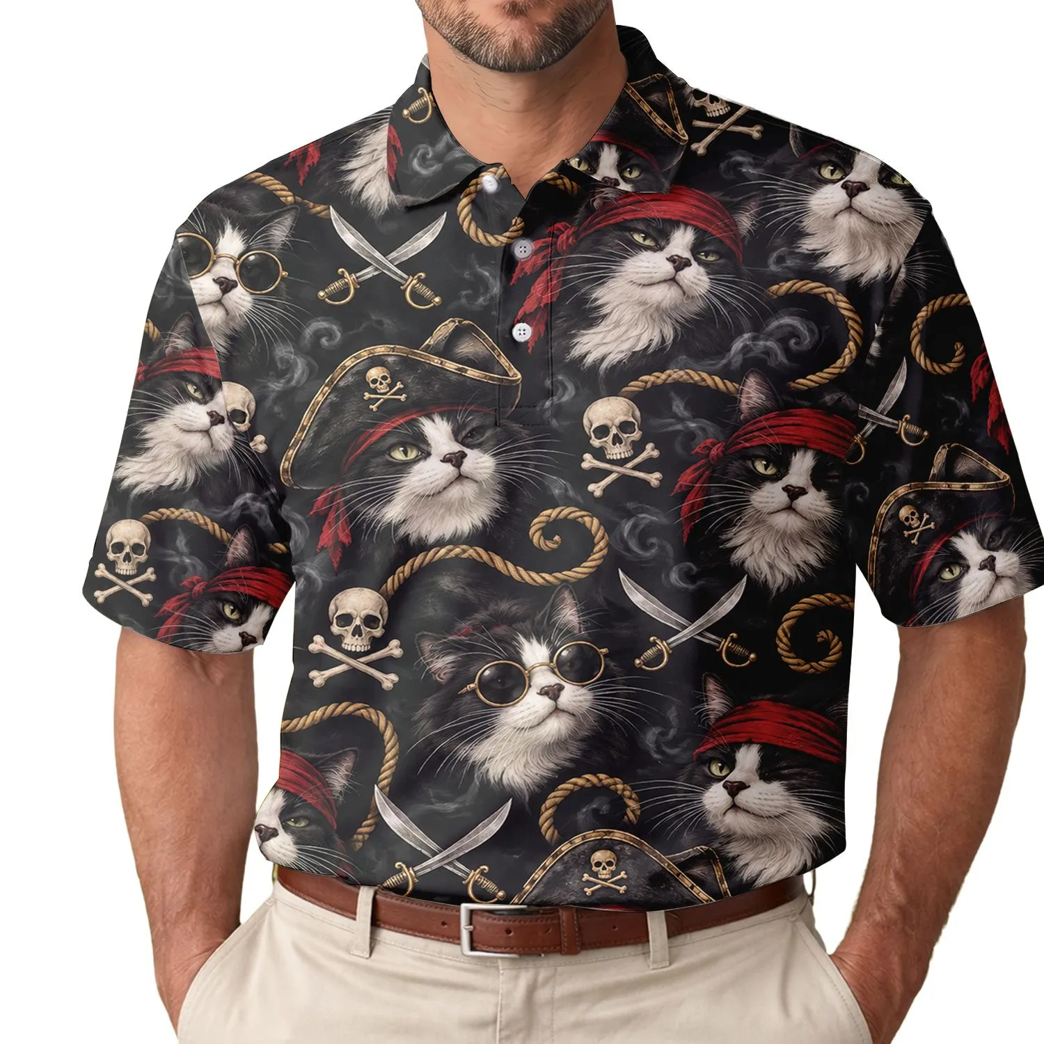 Pirate Cat Adventure For Playful Summer Golf Style And Cat Loving Women Outdoors Men's Polo Shirt - 1