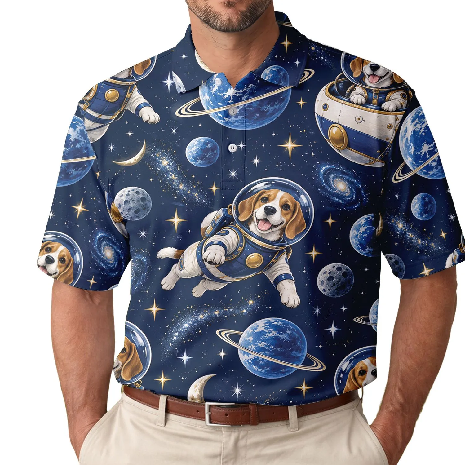 Astronaut Dog Galaxy Golf Style for Space-Loving Women, Dog Moms, and Star Lovers Men's Polo Shirt - 1