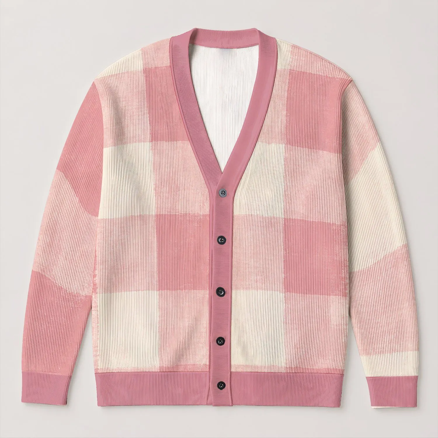 Blush Pink Buffalo Check For Cozy Autumn Layering And Casual Weekend Style For Women All-over Print Knitted Cardigan - 1