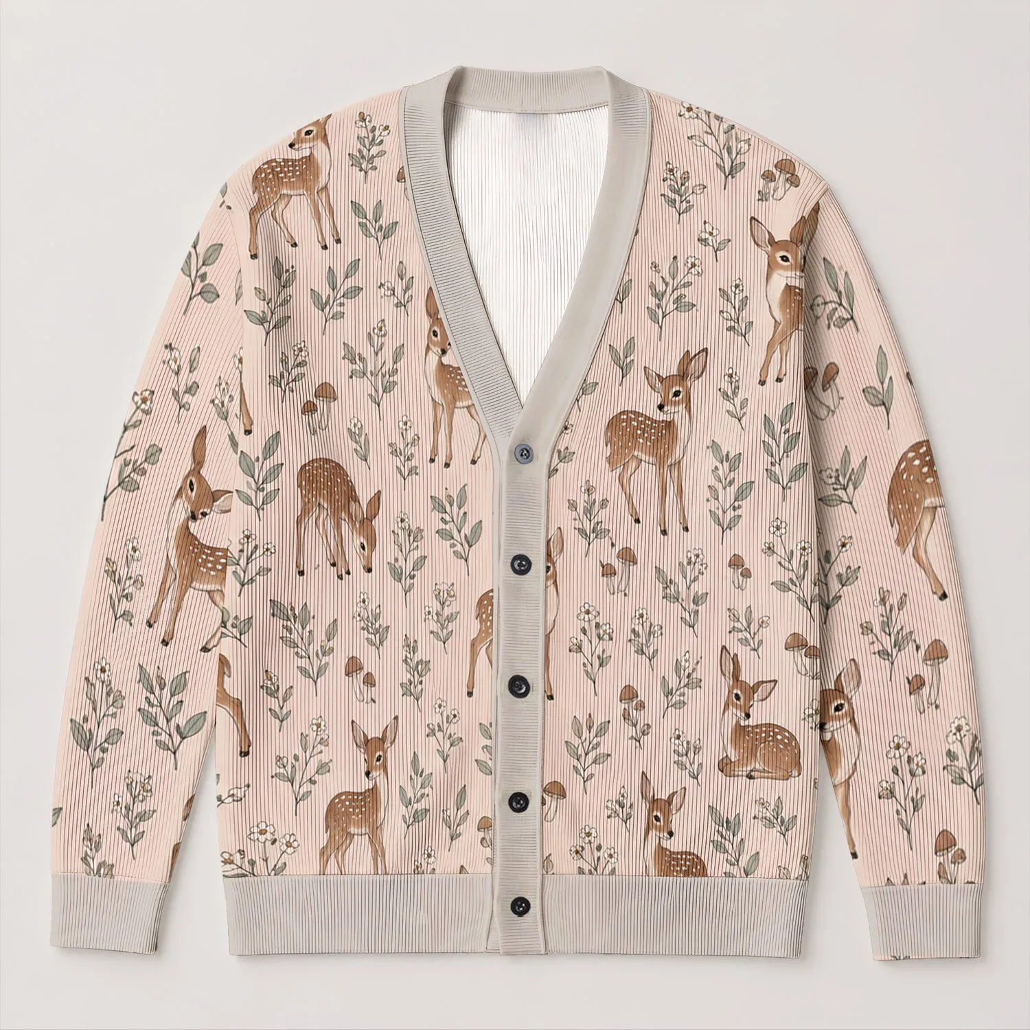 Bambi Fawn and Woodland Sprigs for Cozy Nature Lovers and Disney Fans All-over Print Knitted Cardigan - 1