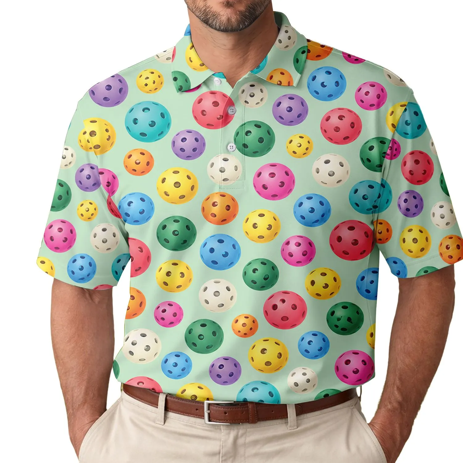 Colorful Pickleballs For Bright Summer Court Days And Pickleball Lovers Men's Polo Shirt - 1