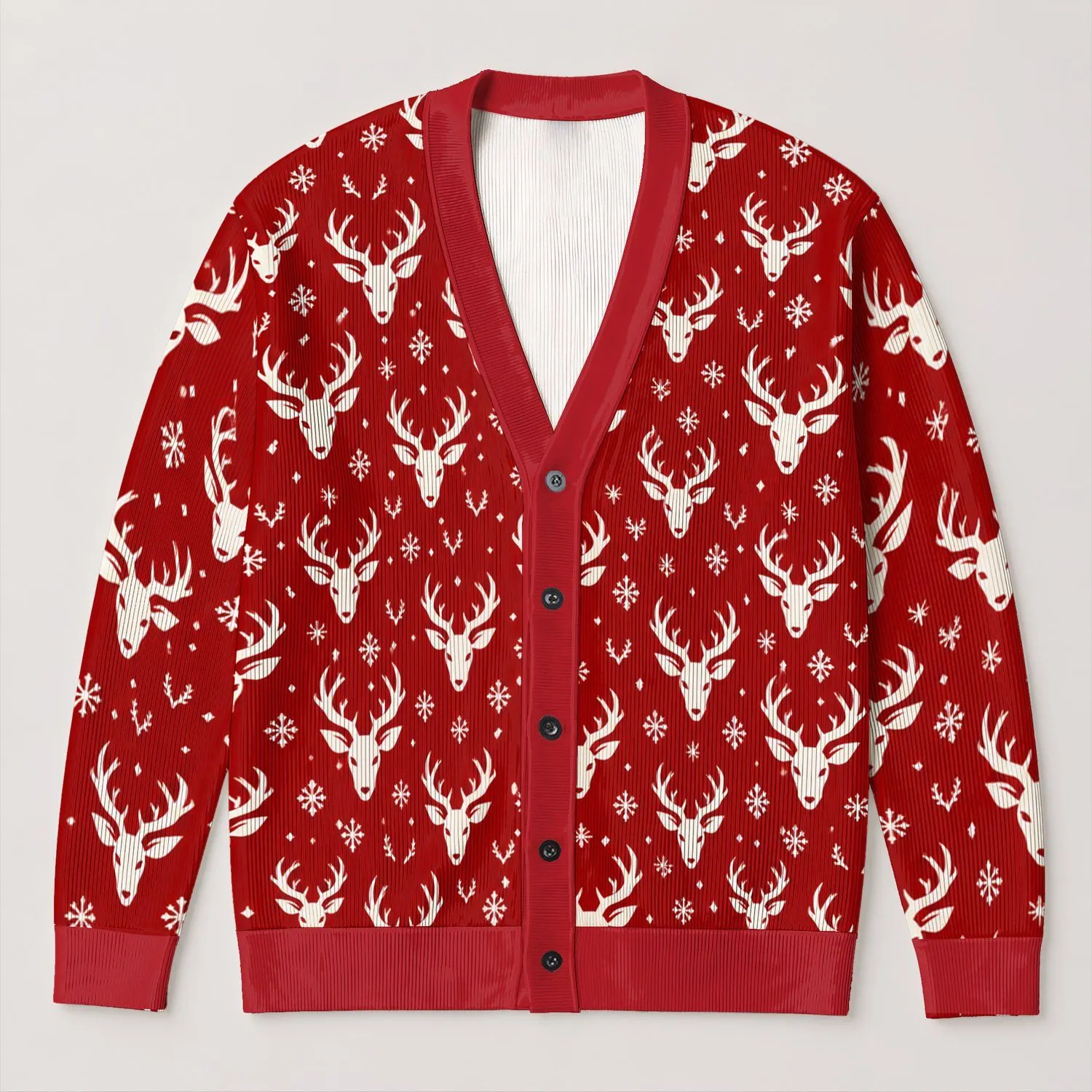 White Reindeer Holiday Motif for Festive Family Gatherings and Cozy Winter Layering All-over Print Knitted Cardigan - 1