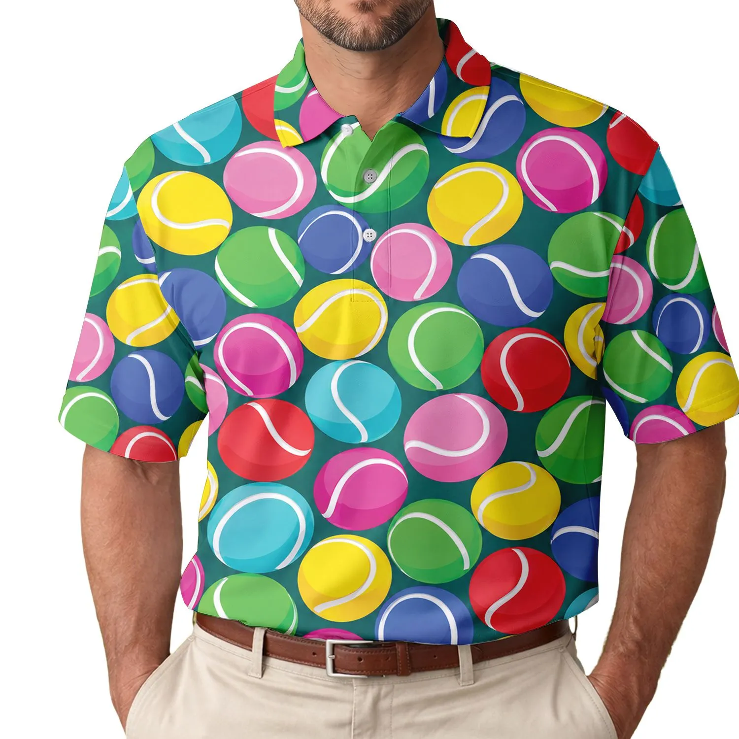 Vibrant Tennis Ball Motif for Courtside Days, Club Practice and Summer Sport Style Men's Polo Shirt - 1