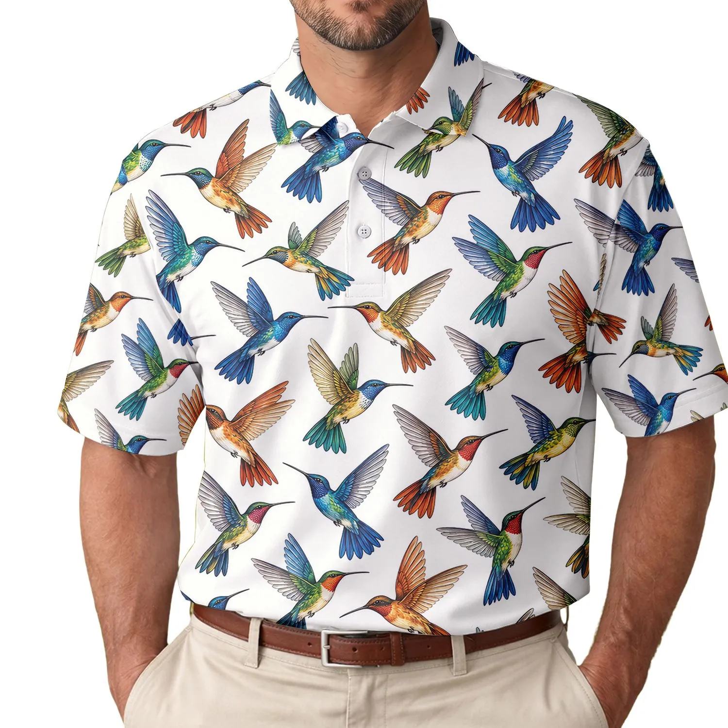 Colorful Hummingbird Flight for Golf Days and Relaxed Summer Style for Bird Lovers Men's Polo Shirt - 1