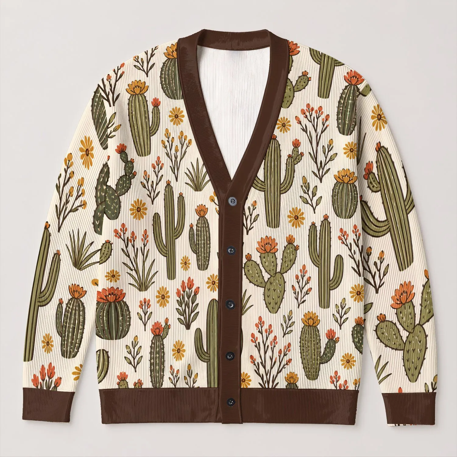 Desert Cactus Blooms for Relaxed Southwest Weekends and Everyday Layering Women All-over Print Knitted Cardigan - 1