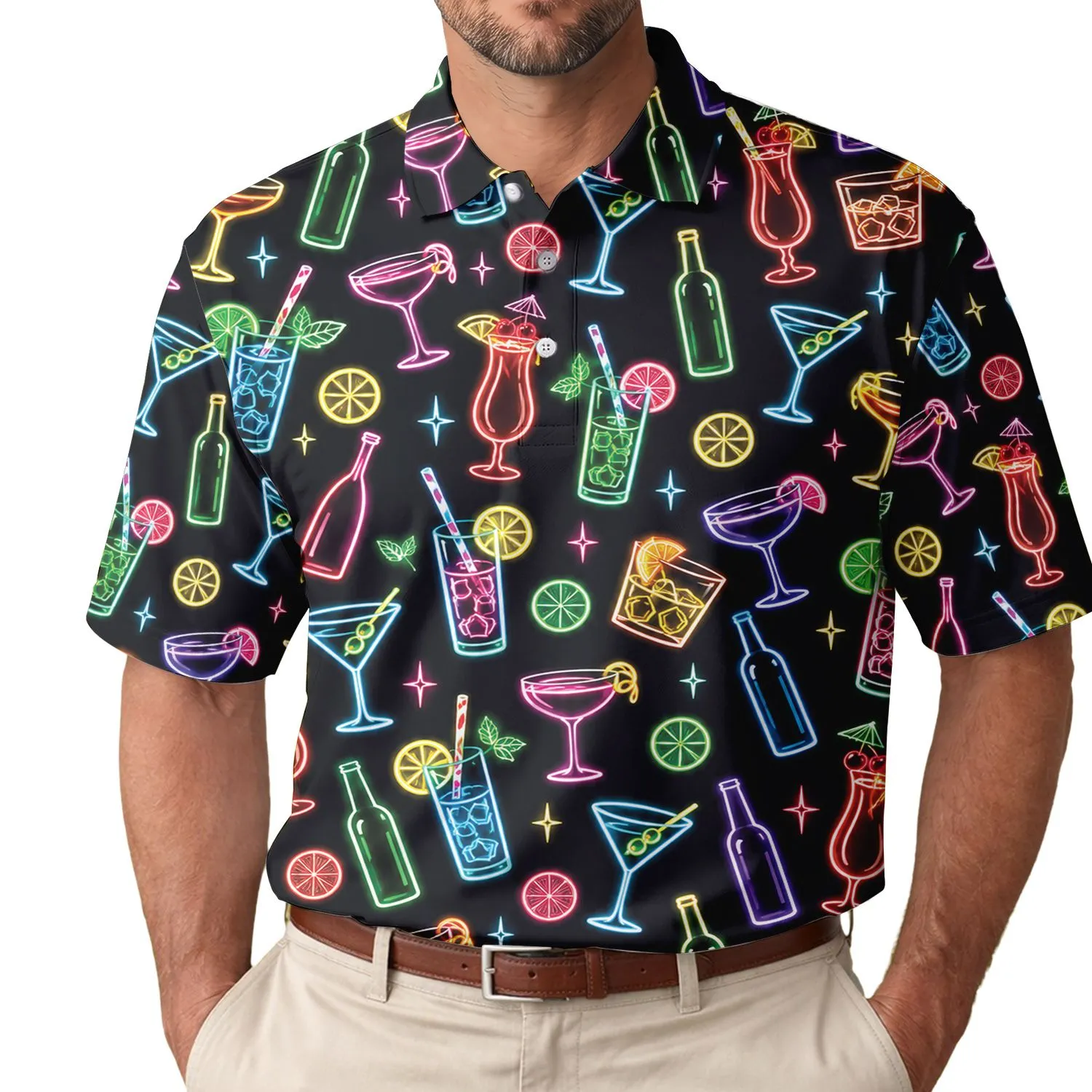 Neon Cocktail Drinks For Summer Parties, Bar Nights And Bartender Gifts For Adults Men's Polo Shirt - 1