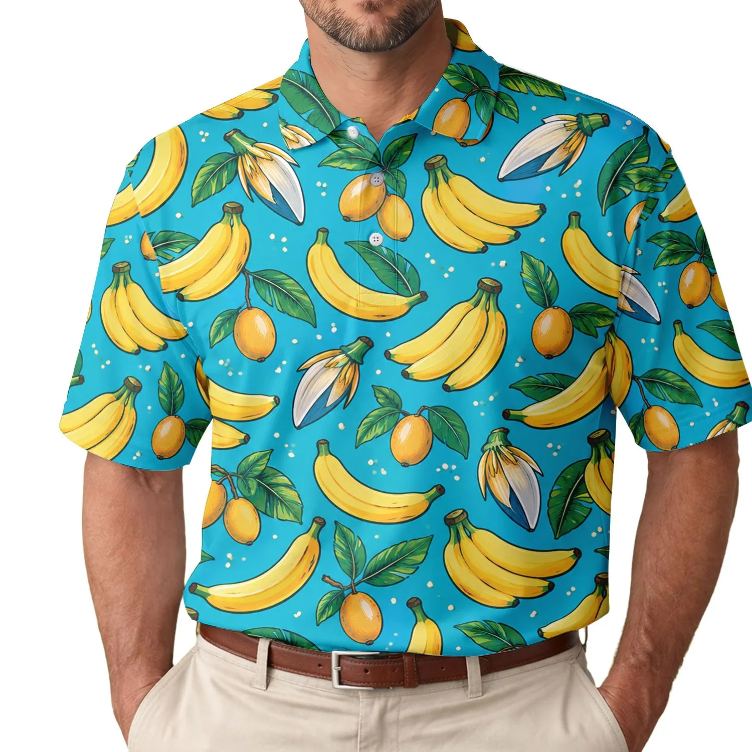 Banana And Tropical Fruit Party Style For Sunny Beach Getaways And Summer Lounging Men's Polo Shirt - 1