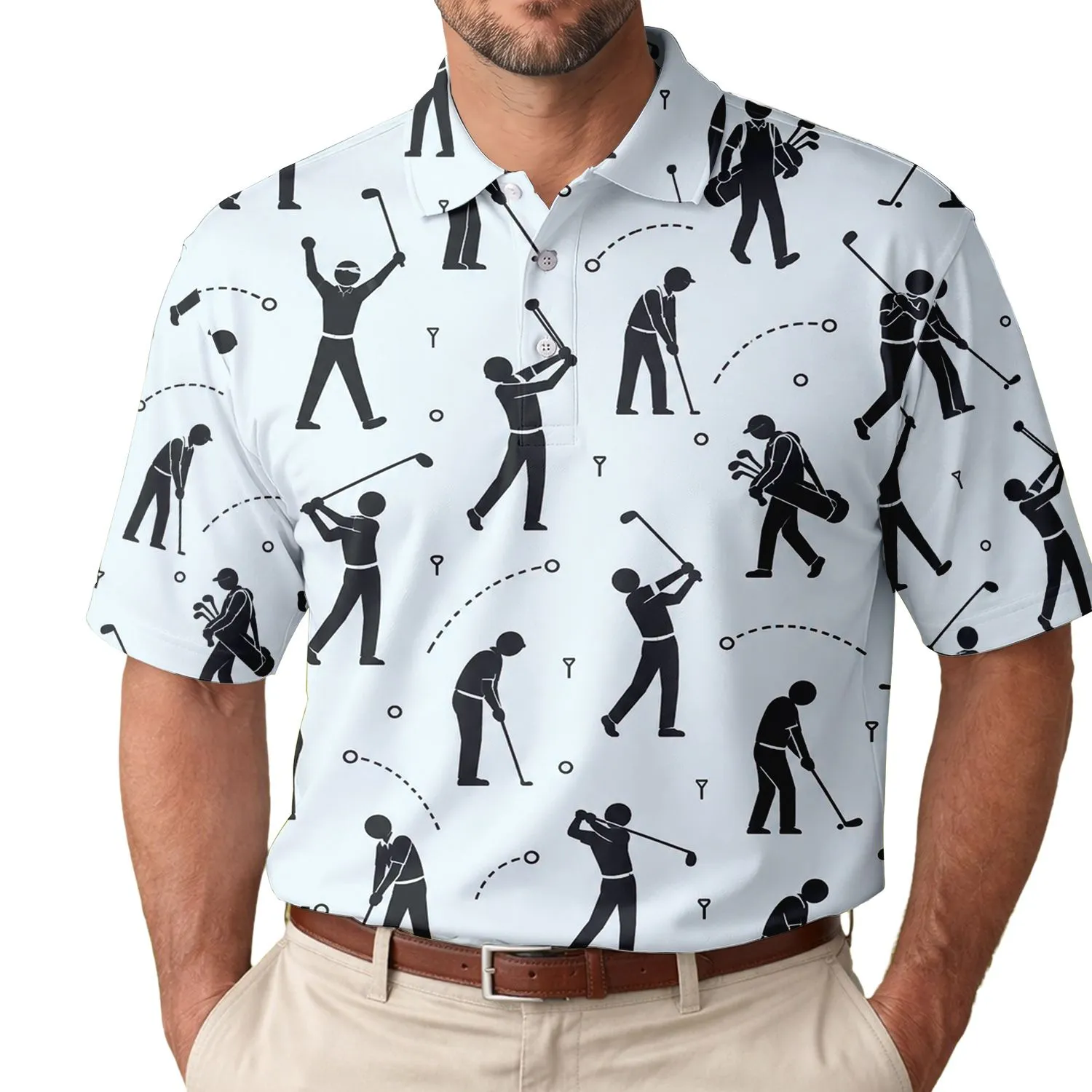 Funny Stick Figure Golfers for Summer Rounds and Relaxed Clubhouse Days Men's Polo Shirt - 1