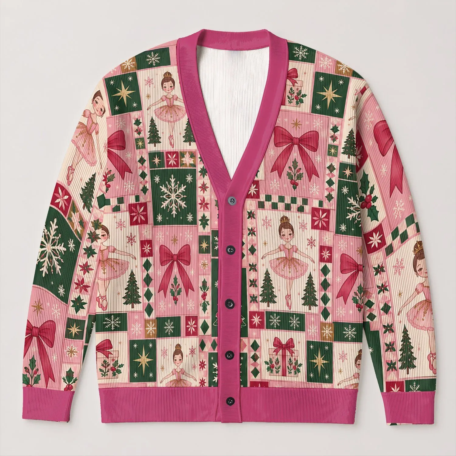 Sugar Plum Fairy Christmas Ballet Holiday Cheer for Festive Dance Lovers and Fans All-over Print Knitted Cardigan - 1