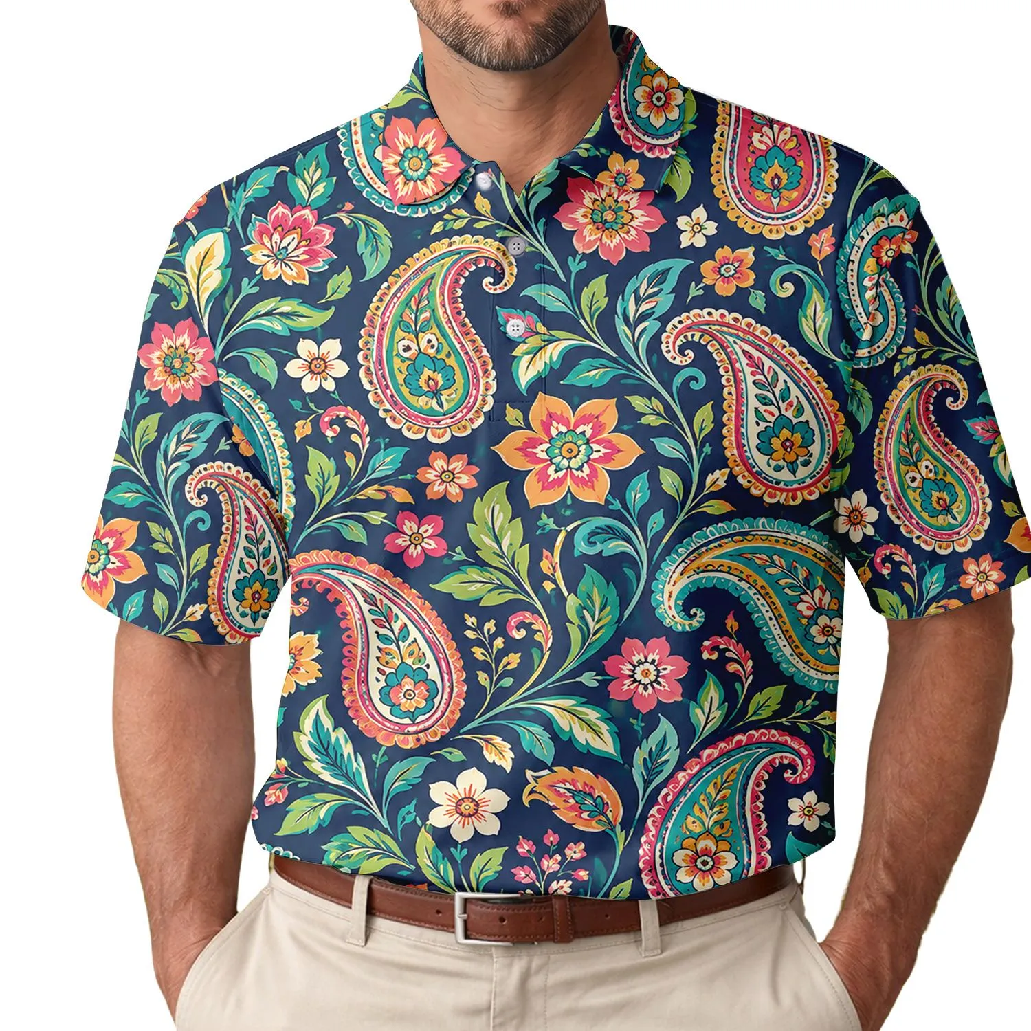 Colorful Paisley Florals for Sunny Golf Weekends and Resort Getaways for Women and Men Men's Polo Shirt - 1
