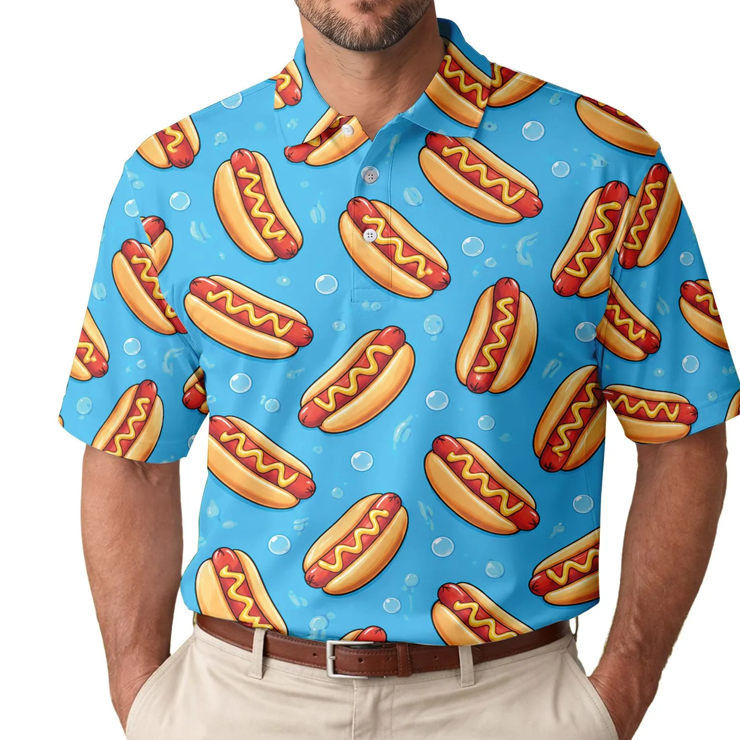 Hot Dog And Mustard Motifs For Summer Cookouts And Casual Golf Days Men's Polo Shirt - 1