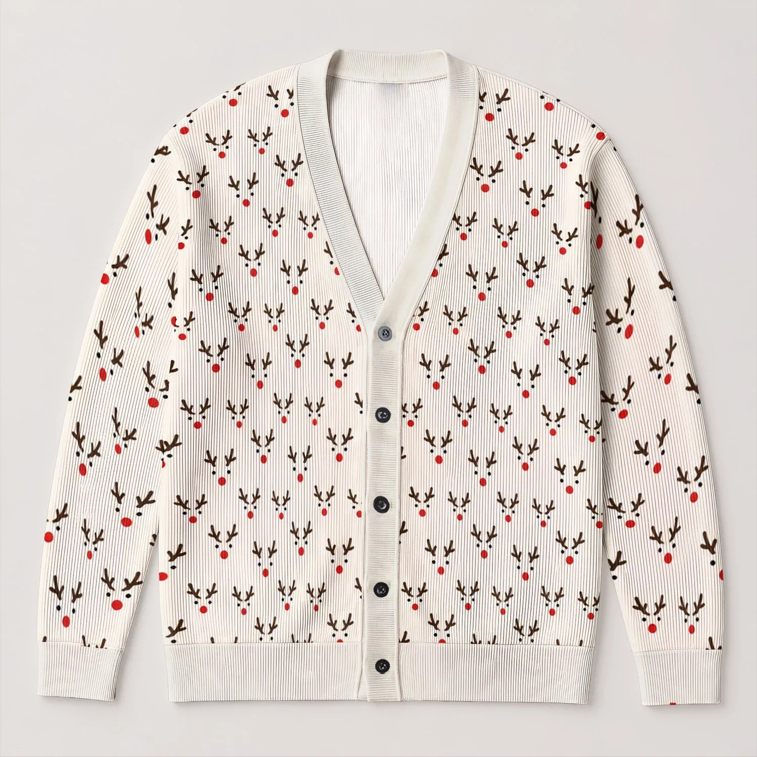 Reindeer Face Motif for Cozy Holiday Gatherings and Winter Celebrations for Women All-over Print Knitted Cardigan - 1