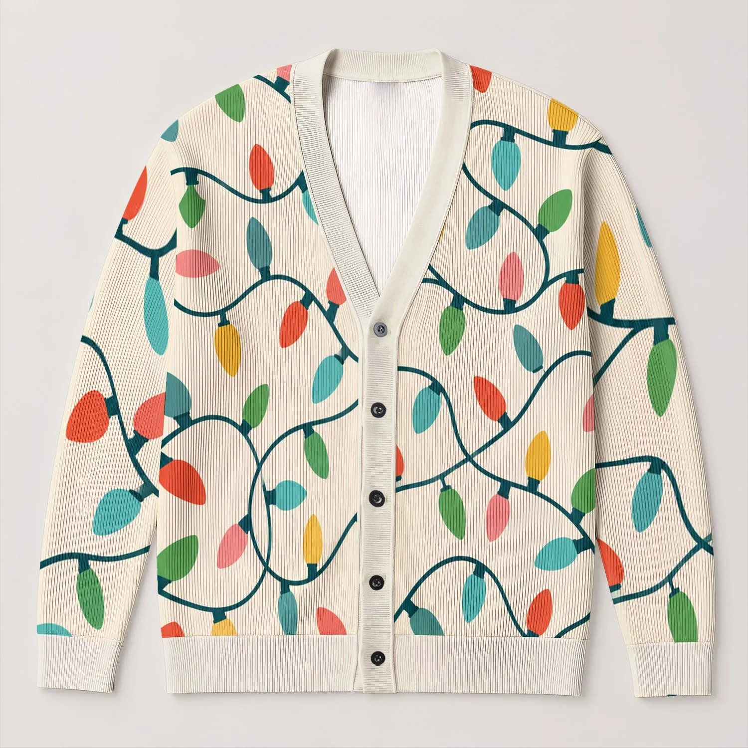 Festive Multicolor Holiday Lights for Cozy Christmas Gatherings and Family Celebrations All-over Print Knitted Cardigan - 1