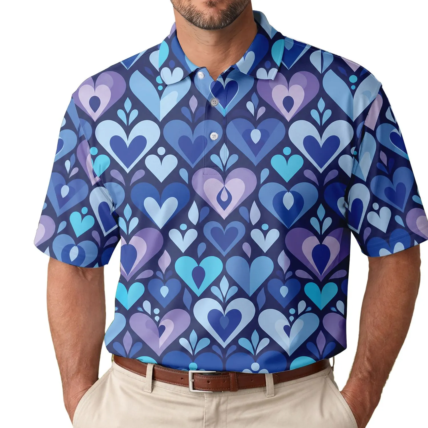 Blue Purple Heart Motif For Summer Golf Days And Coastal Weekend Style For Men Women Men's Polo Shirt - 1