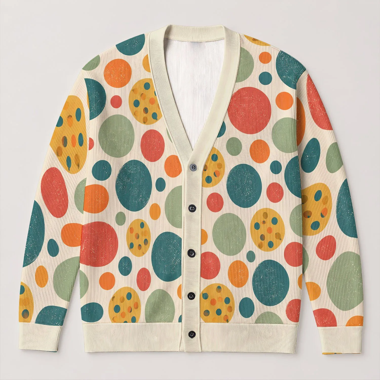 Colorful Retro Polka Dots for Everyday Layering, Parties, and Casual Womenswear Style All-over Print Knitted Cardigan - 1