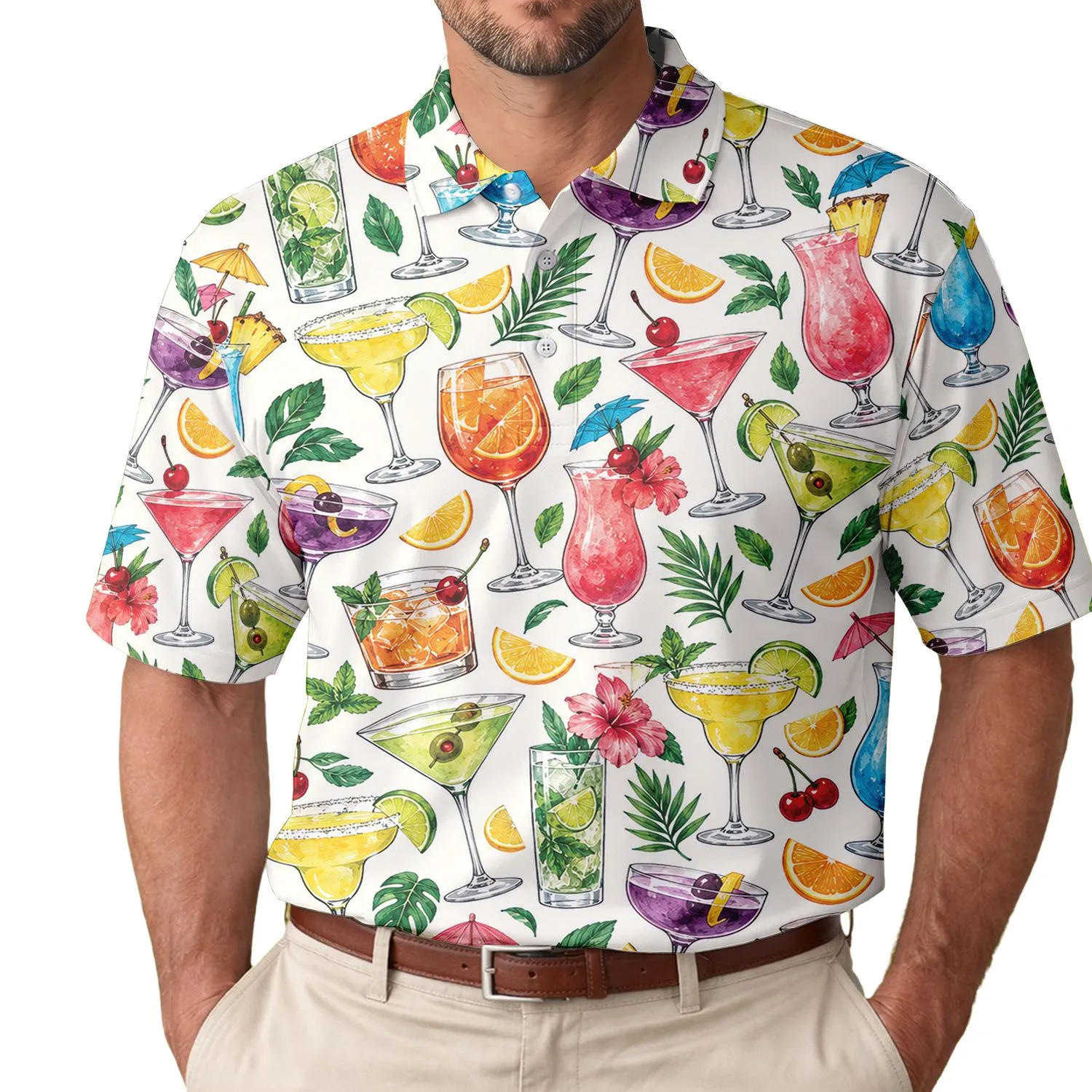 Colorful Cocktail Glasses for Golf Clubhouse Cheers and Summer Bar Style for Him Outdoors Men's Polo Shirt - 1