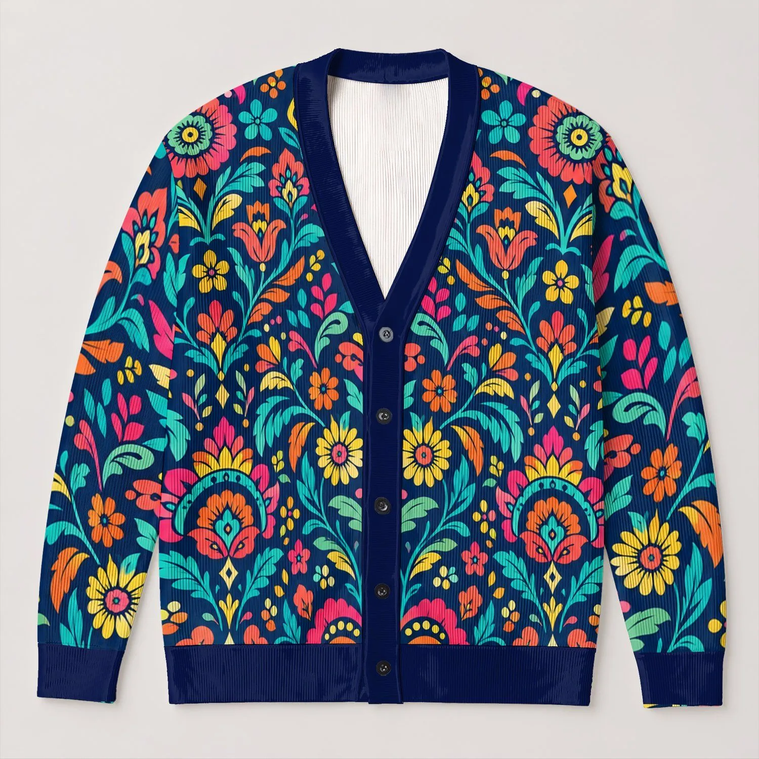 Vibrant Folk Floral Botanical Motifs For Festivals And Casual Weekends For Women All-over Print Knitted Cardigan - 1