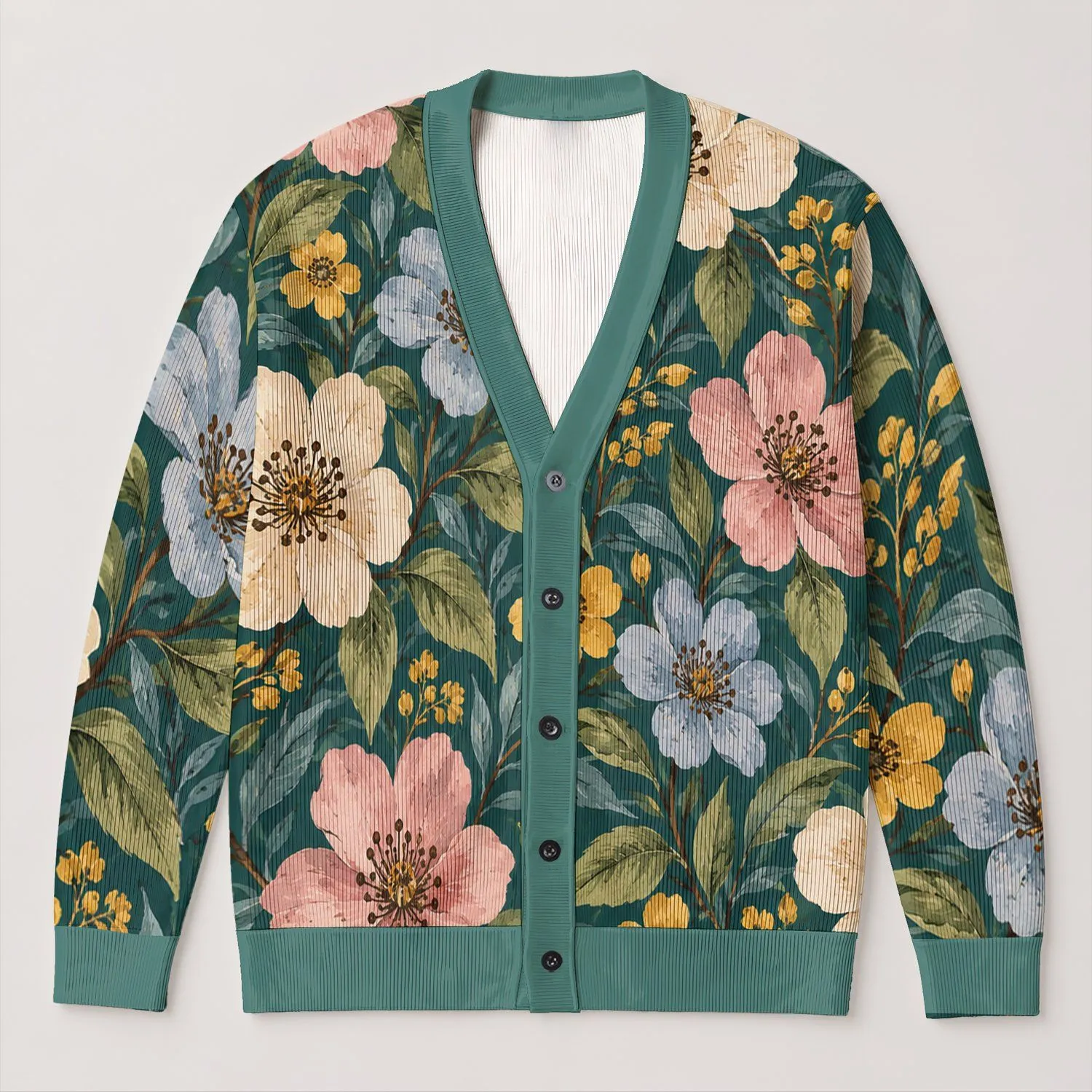 Watercolor Garden Flowers for Spring Layering and Everyday Boho Style for Plus Size Women All-over Print Knitted Cardigan - 1