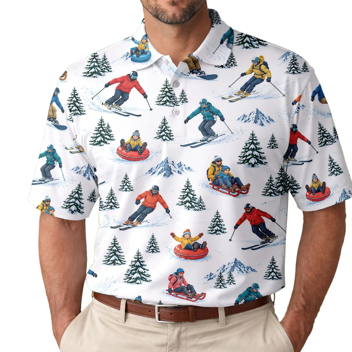Skiing Snowboarding Tubing and Sledding for Alpine Holidays and Active Outdoor Style Men's Polo Shirt - 1