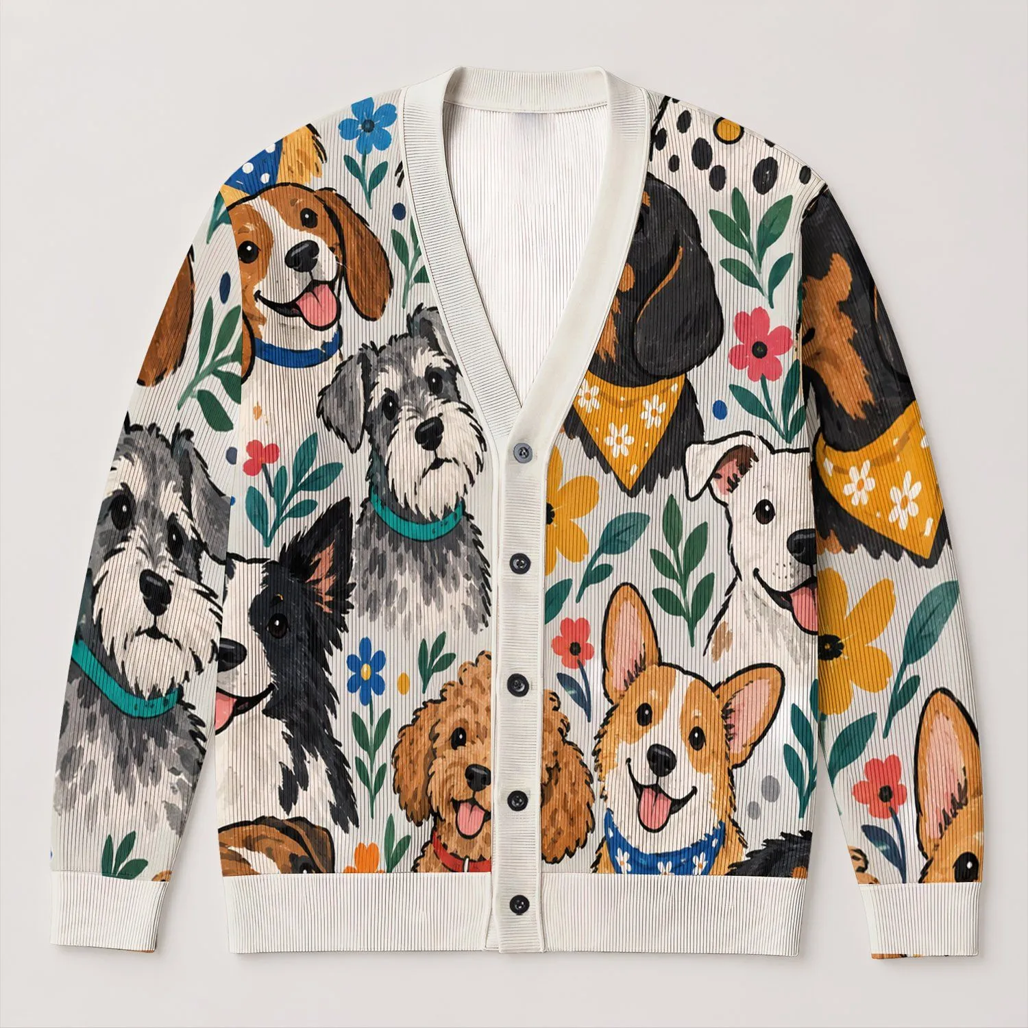 Colorful Dog Portraits for Casual Everyday Layering and Spring Weekend Style Lovers All-over Print Knitted Cardigan - 1