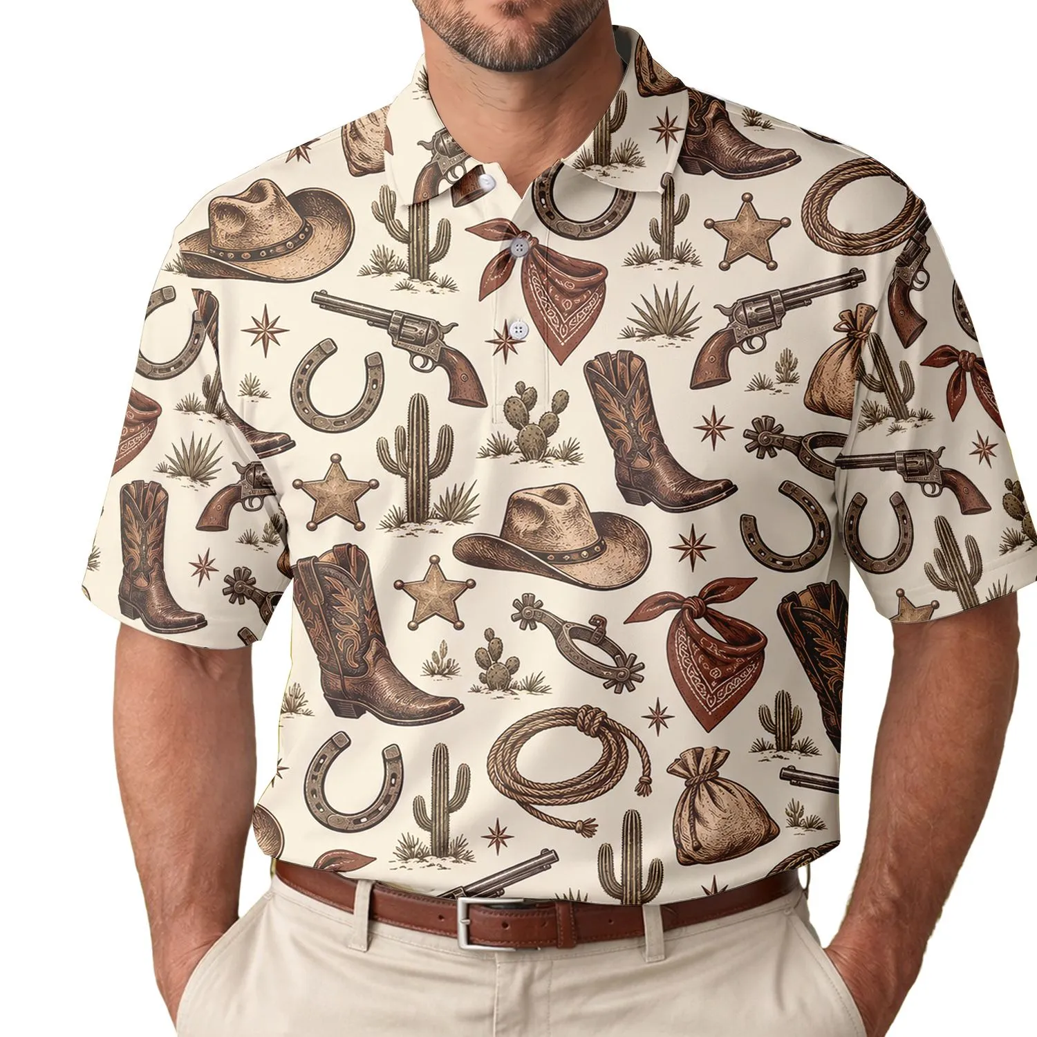 Western Cowboy Icons for Rodeo Weekends and Ranch Adventures, Gifts for Cowboys, Ranchers Men's Polo Shirt - 1