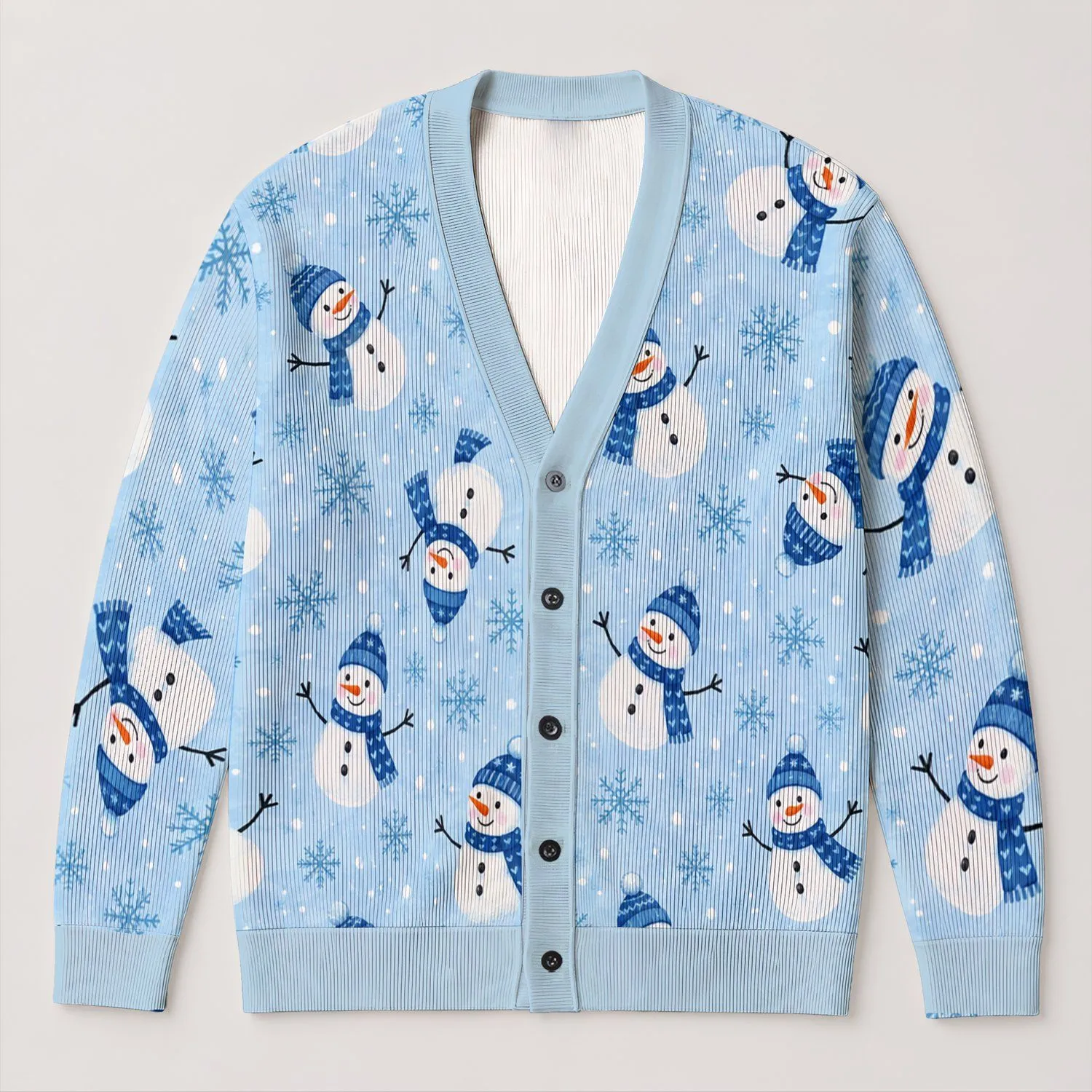 Snowman Winter Motifs for Cozy Holiday Layering and Casual Seasonal Style Wearers All-over Print Knitted Cardigan - 1
