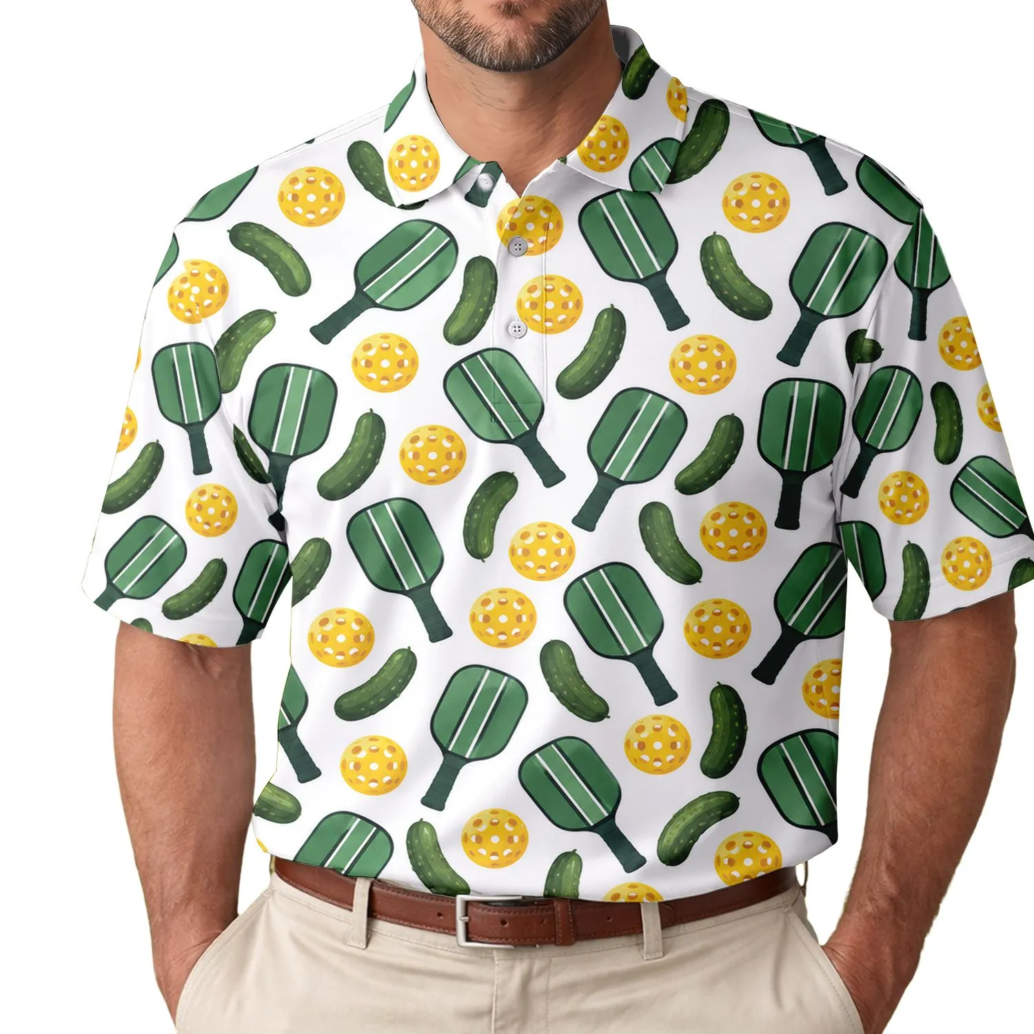 Pickleball Paddles and Golden Balls for Court Days, Club Play, and Weekend Recreation Men's Polo Shirt - 1
