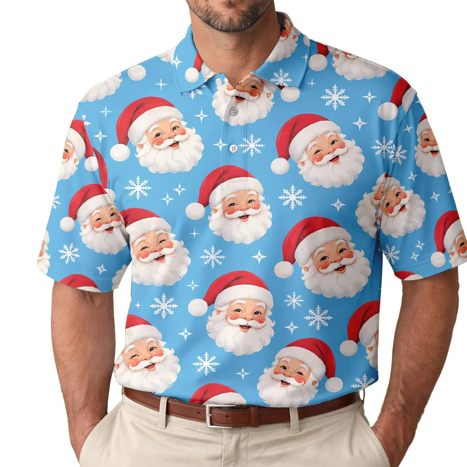 Santa Faces And Snowflakes For Festive Winter Celebrations, Holiday Gifts For Him Men's Polo Shirt - 1