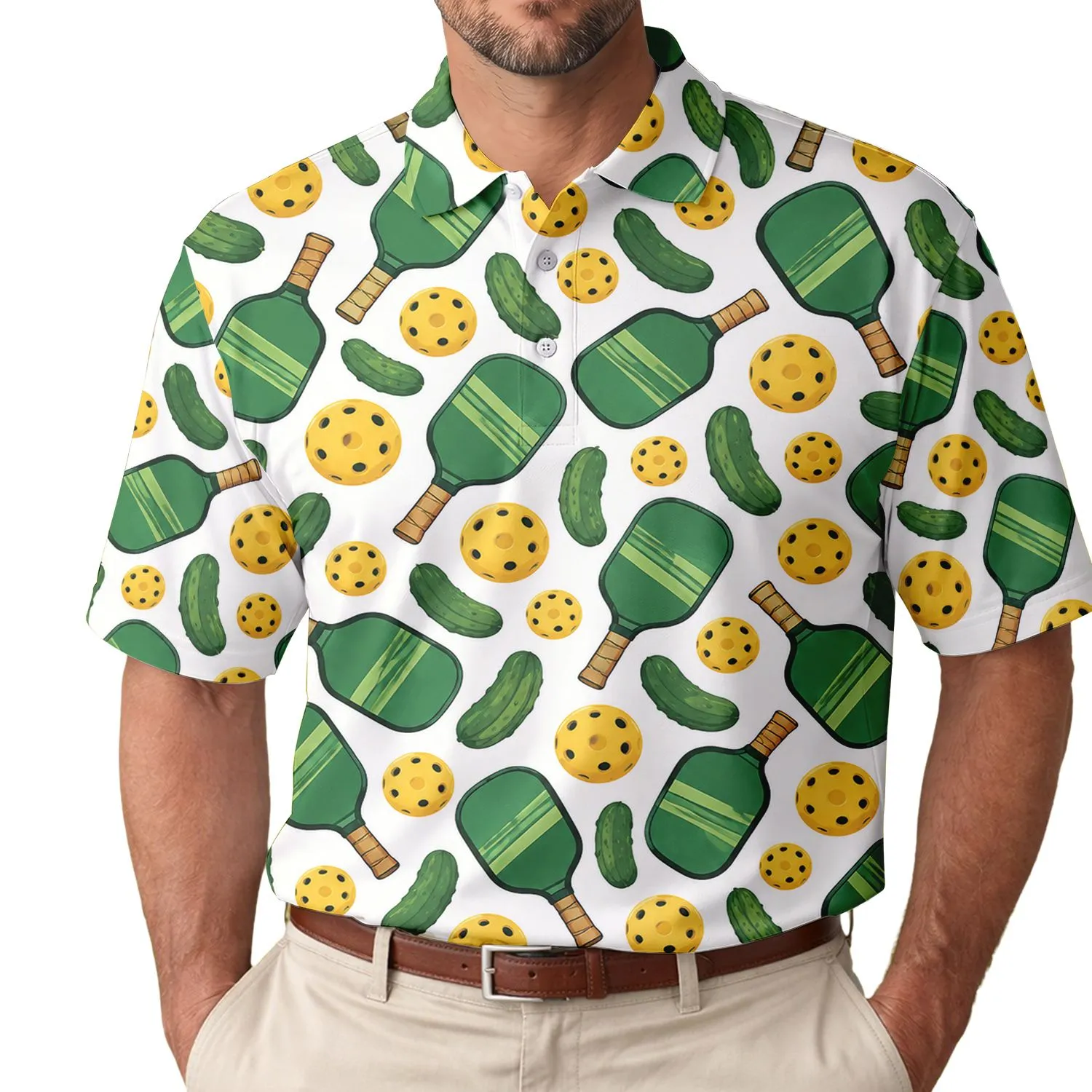 Pickleball Paddles And Golden Balls For Court Days, Weekend Recreation, And Active Men Men's Polo Shirt - 1