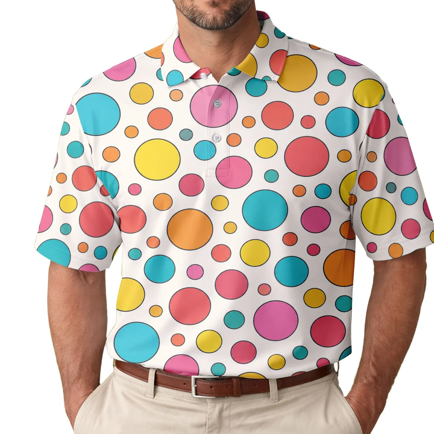 Retro Multicolor Polka Dots for Golf Days, Summer Resorts, and Weekend Style Lovers Men's Polo Shirt - 1