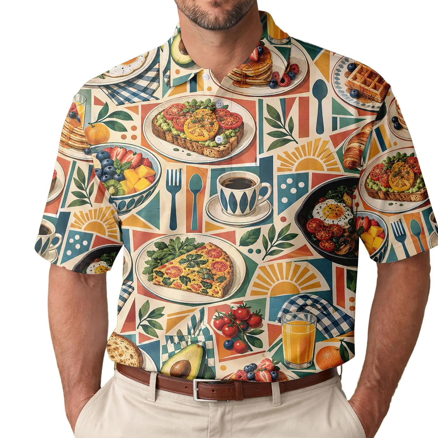 Brunch Foods, Coffee, and Fresh Fruit for Weekend Dining and Relaxed Golf Club Gatherings Men's Polo Shirt - 1