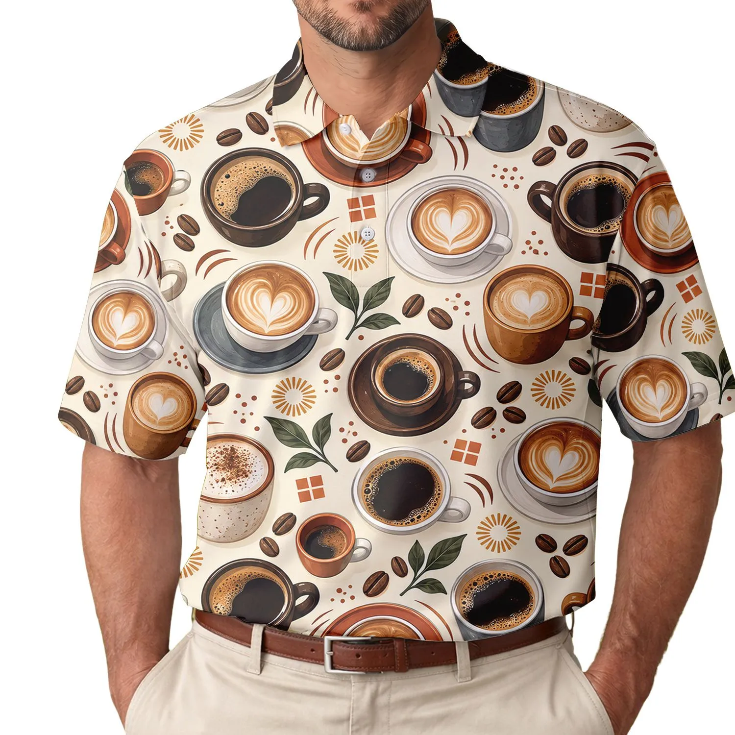 Coffee Cup Motifs for Golf Outings and Café Days, A Cheerful Gift for Coffee Lovers Men's Polo Shirt - 1