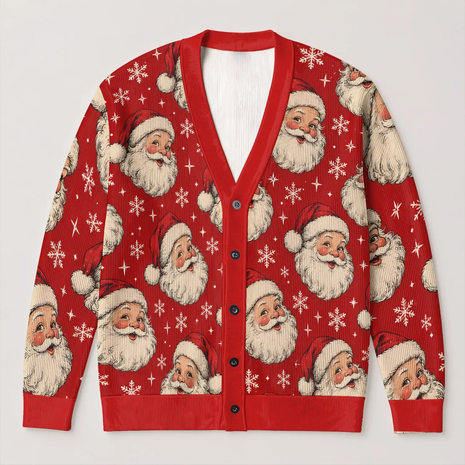 Vintage Santa Snowflake Holiday Style For Festive Winter Gatherings And Gift Giving All-over Print Knitted Cardigan - 1