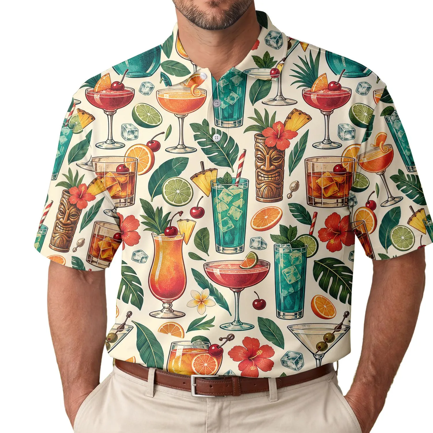 Retro Cocktail Glasses for Vintage Resort Parties and Classic Golf Club Days Men's Polo Shirt - 1
