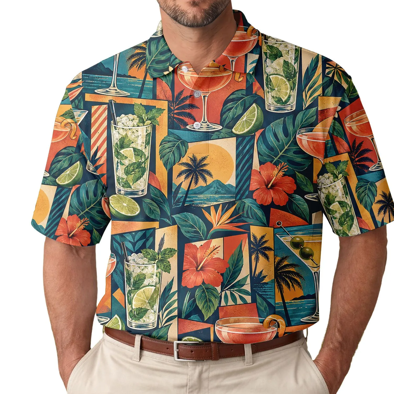 Martini Mojito Cocktail Motifs for Country Club Weekends and Resort Entertaining Men's Polo Shirt - 1