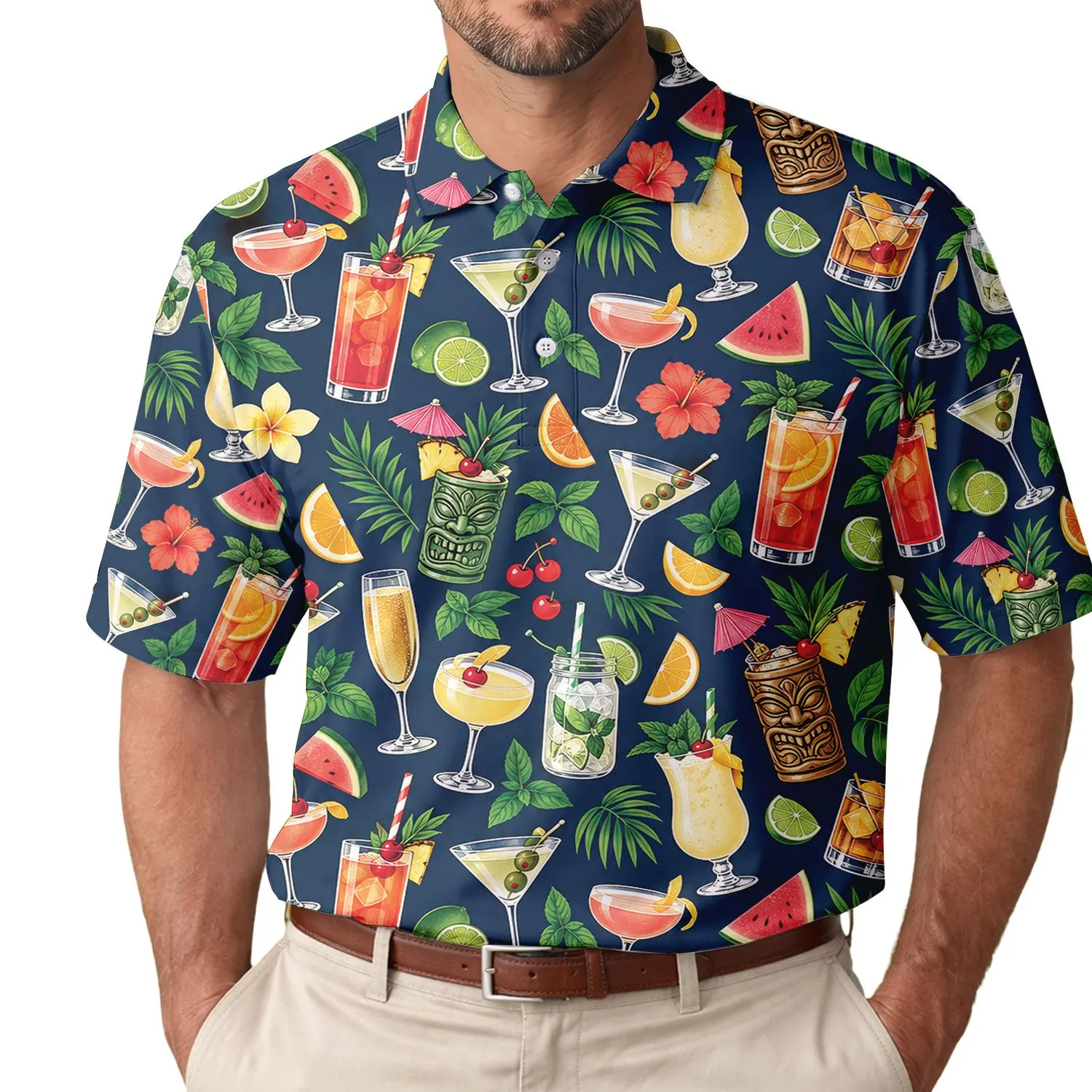 Colorful Cocktail Drinks And Citrus Garnishes For Resort Happy Hour Entertaining Style Men's Polo Shirt - 1