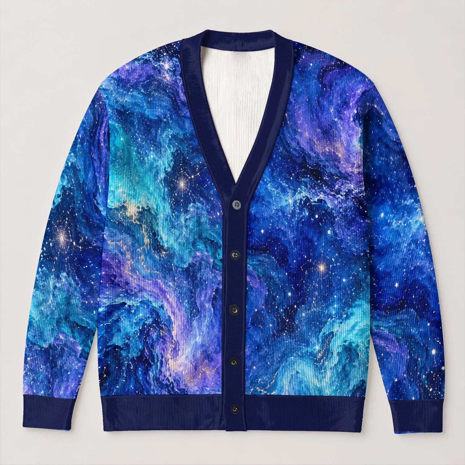 Cosmic Galaxy Swirls for Relaxed Autumn Layering and Everyday Wear for Women Who Love Color All-over Print Knitted Cardigan - 1