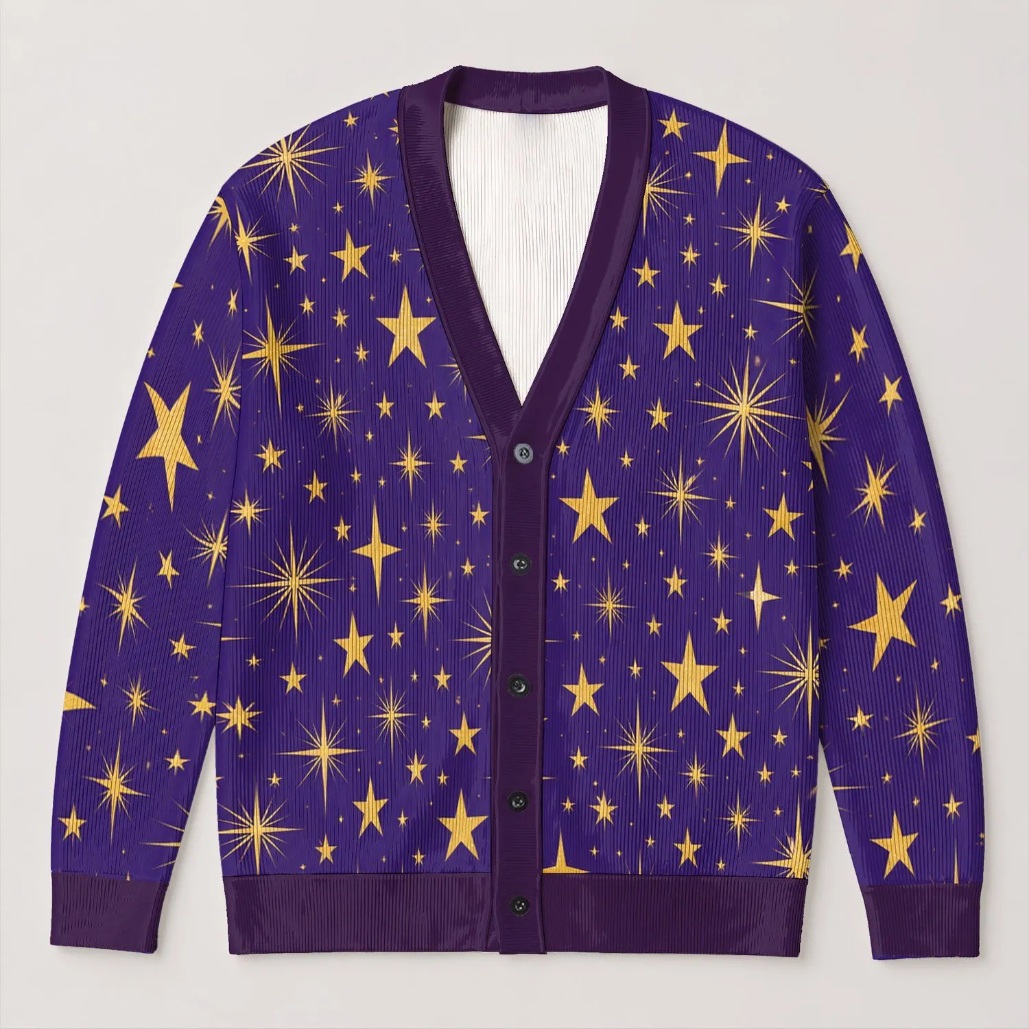 Golden Starburst Motifs for Autumn Layering and Vacation Evenings, Women's Style All-over Print Knitted Cardigan - 1