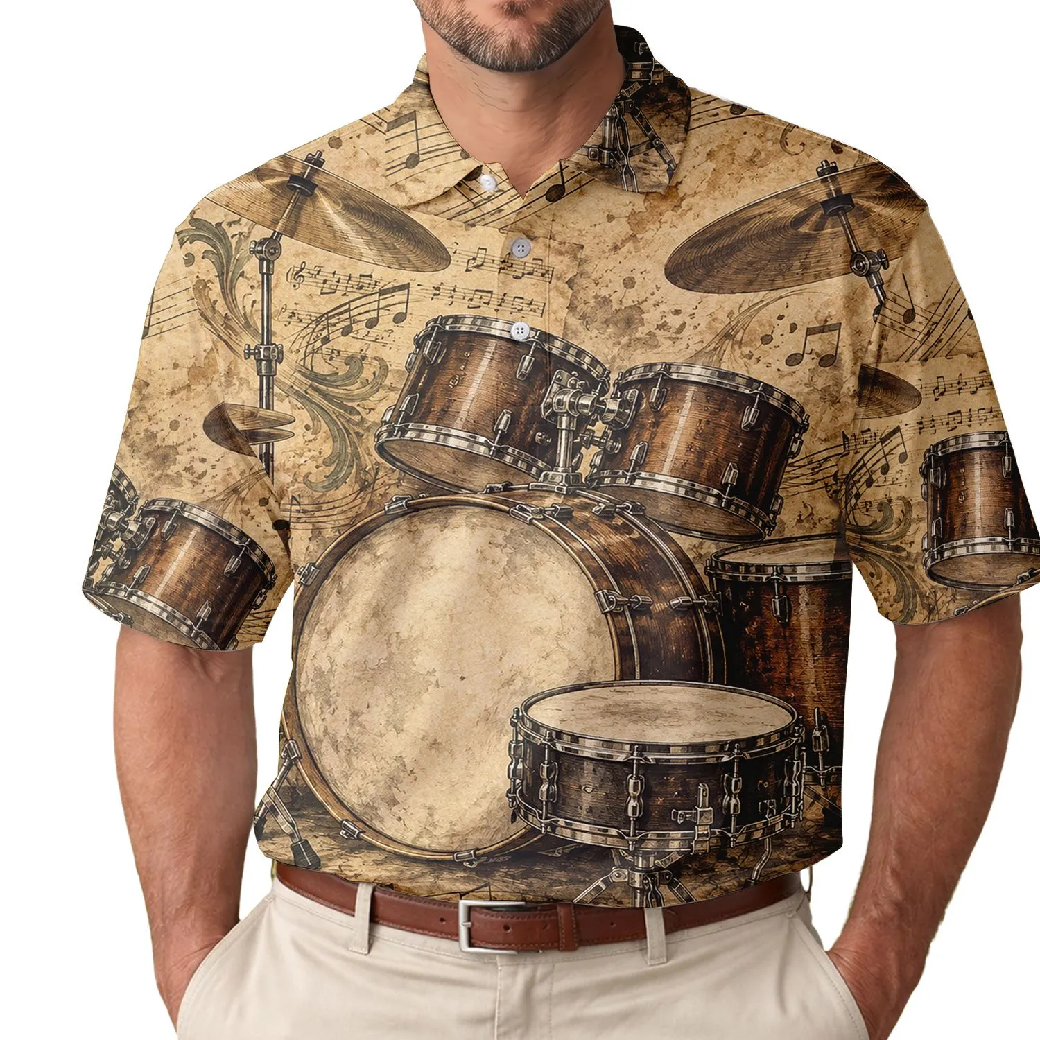Vintage Drum Set Sheet Music For Golf And Tennis Lovers, Retro Gift For Drummers Men's Polo Shirt - 1